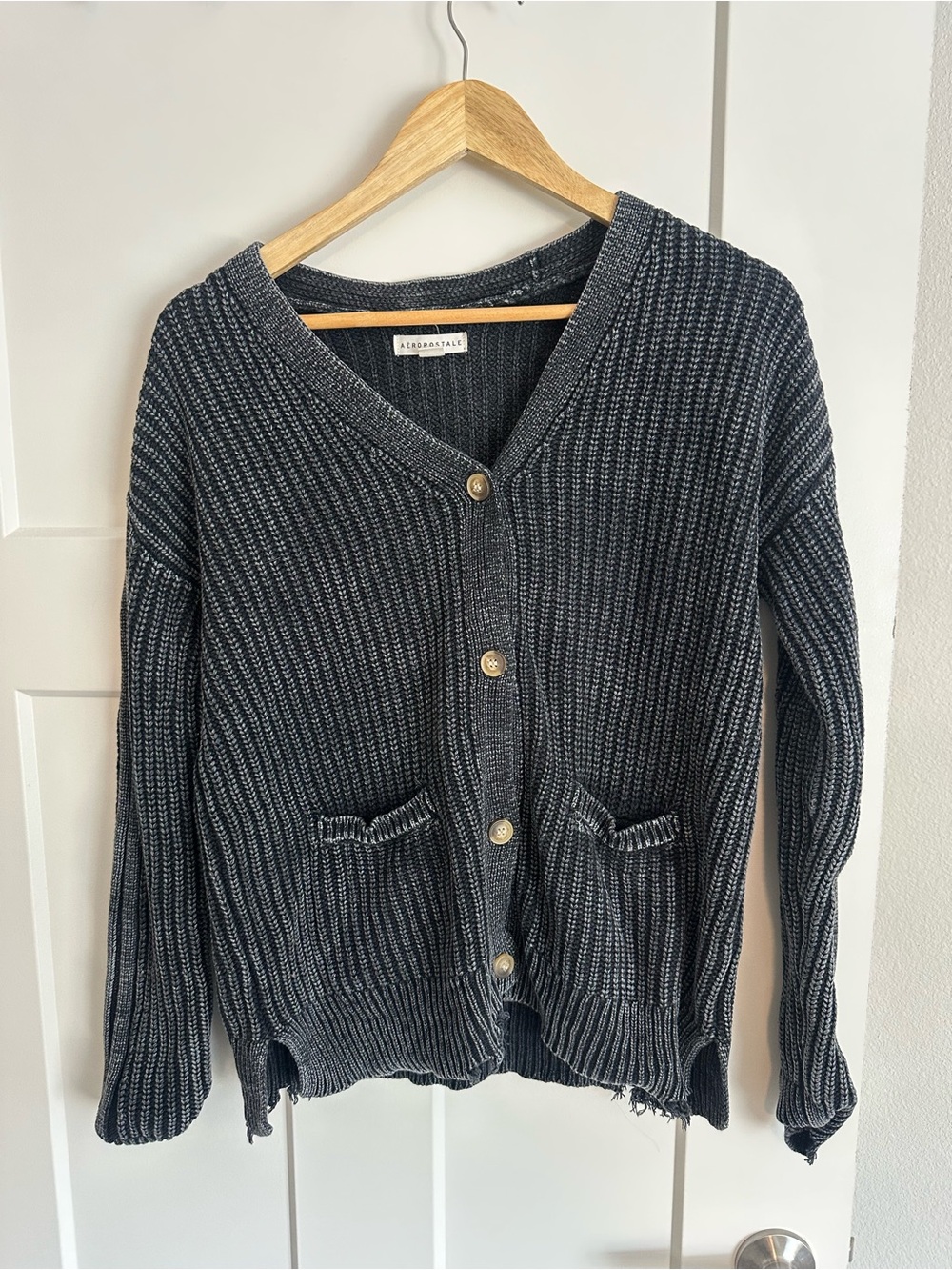 Aeropostale Charcoal Ribbed Button-Front Cardigan